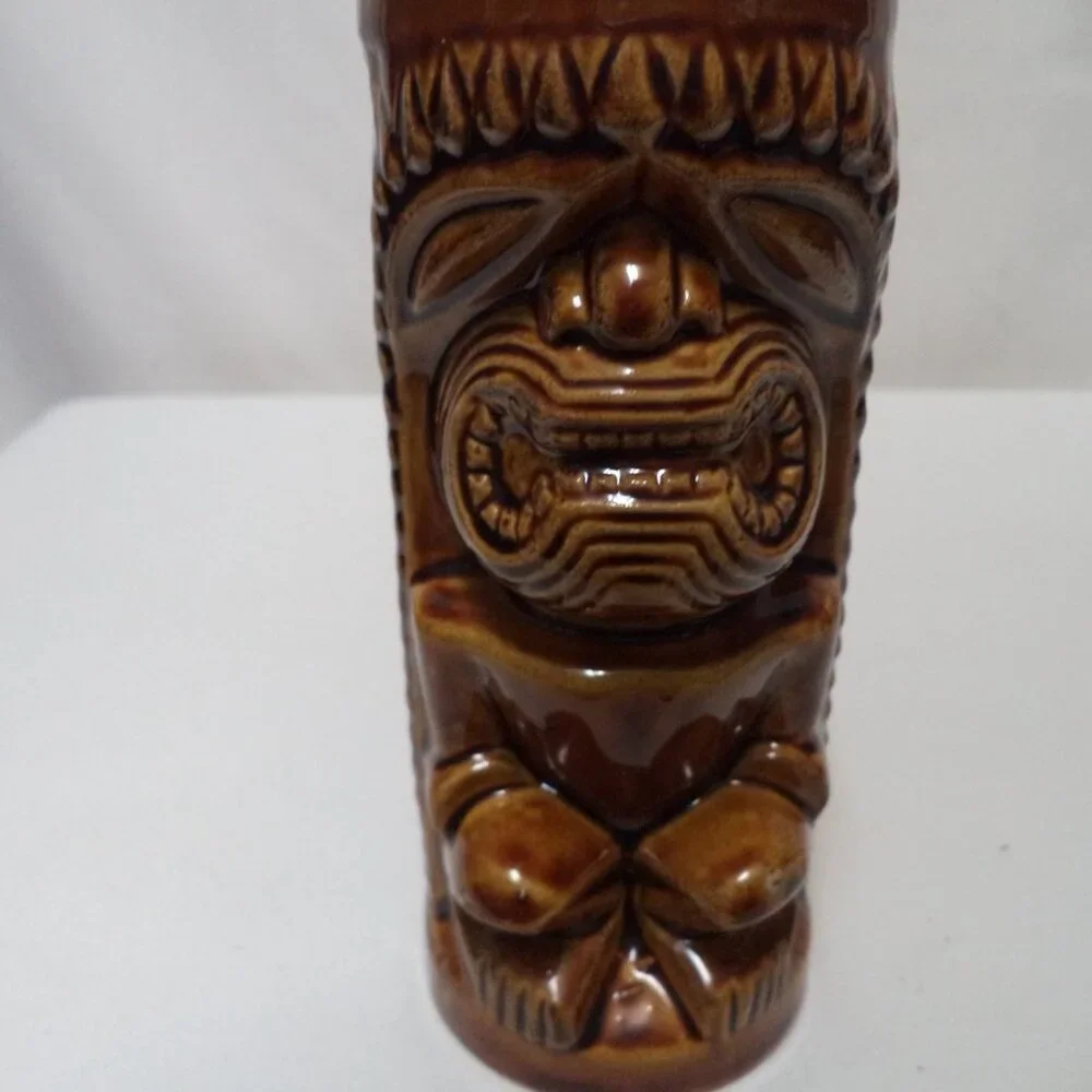 Vintage Hawaii Leilani Tiki Mug Cup Orchids Japan ceramic brown Full Body 6